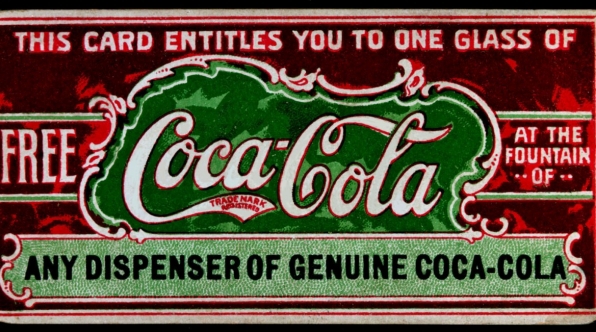 1887年 コカ・コーラのクーポン（this card entitled you to one glass of free coca-cola）